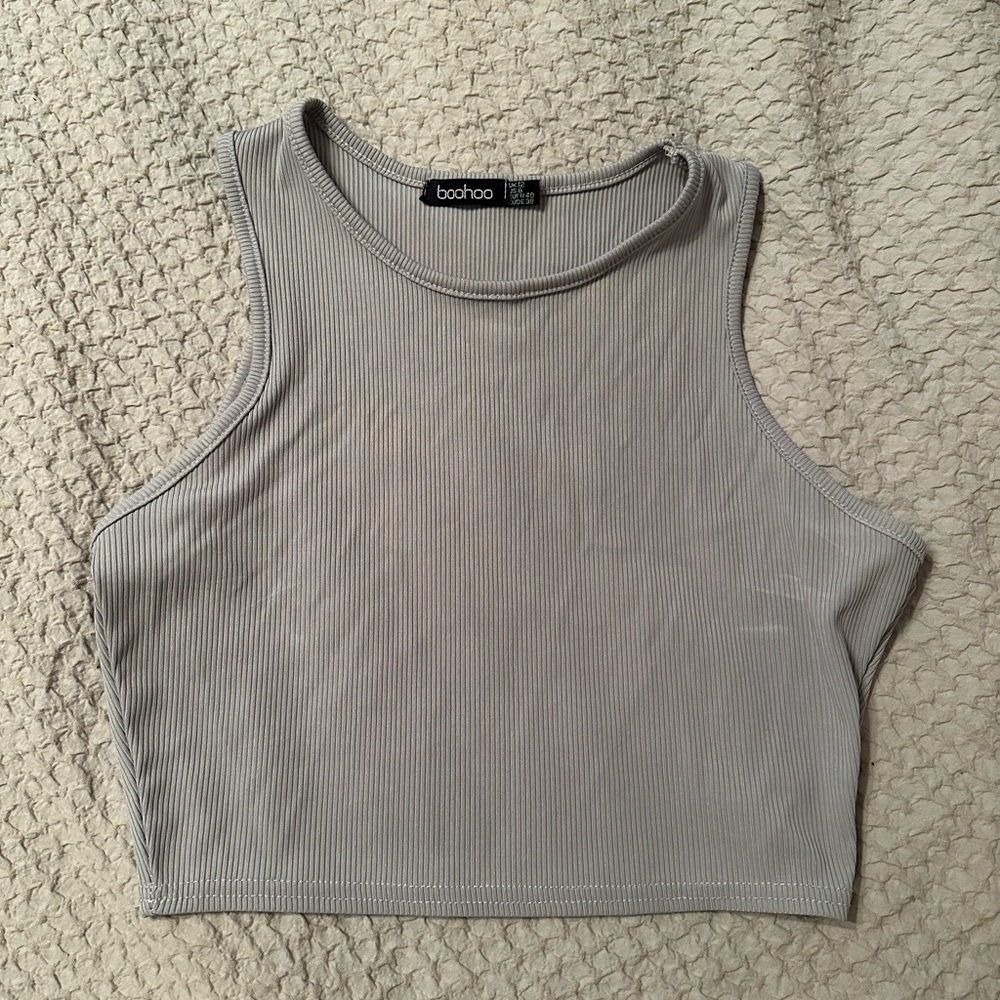 Grey High Neck Crop Top